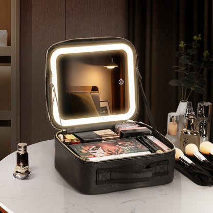 Cosmetic bag with LED light and mirror